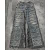 Custom Extreme Distressed Grid Cut Denim Jeans – High-Street Fashion