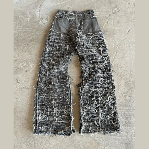 Custom Extreme Distressed Flare Jeans – Handcrafted Avant-Garde Statement