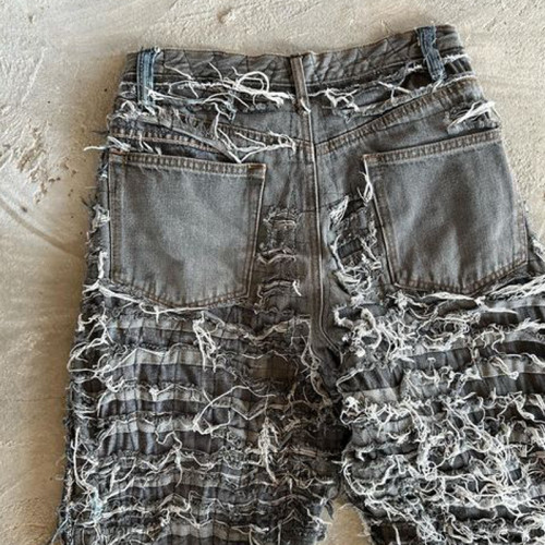 Custom Extreme Distressed Flare Jeans – Handcrafted Avant-Garde Statement