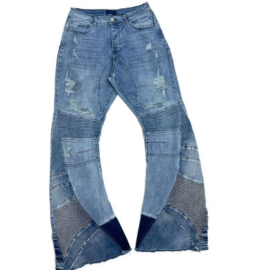 Custom Biker Flare Jeans – Distressed Patchwork with Moto Paneling