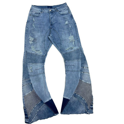 Custom Biker Flare Jeans – Distressed Patchwork with Moto Paneling