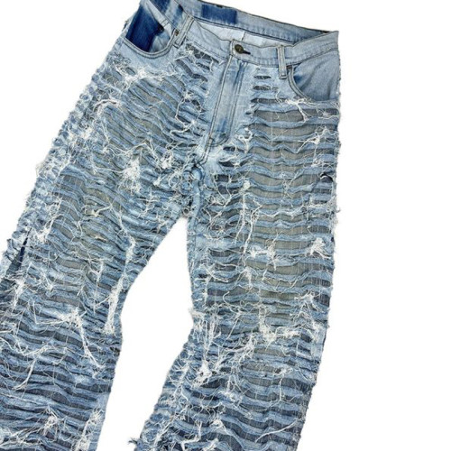 Custom Double-Layer Distressed Jeans – Avant-Garde Shredded Denim