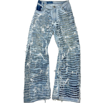 Custom Double-Layer Distressed Jeans – Avant-Garde Shredded Denim