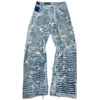 Custom Double-Layer Distressed Jeans – Avant-Garde Shredded Denim