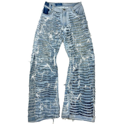 Custom Double-Layer Distressed Jeans – Avant-Garde Shredded Denim