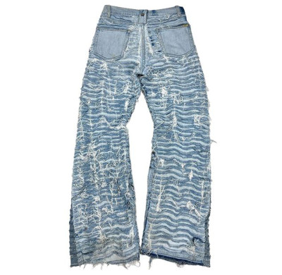 Custom Double-Layer Distressed Jeans – Avant-Garde Shredded Denim
