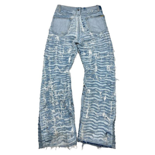 Custom Double-Layer Distressed Jeans – Avant-Garde Shredded Denim