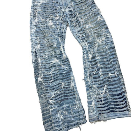 Custom Double-Layer Distressed Jeans – Avant-Garde Shredded Denim