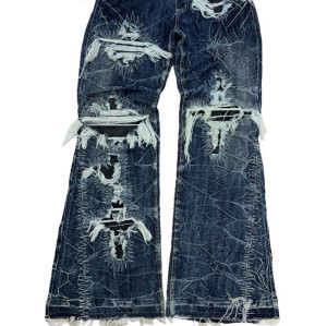 Custom Embroidered Stitching Jeans – Distressed Washed Artisanal Denim