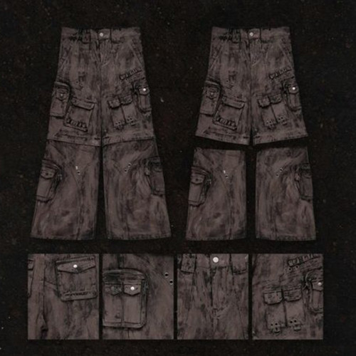 Custom Vintage Crack Print Cargo Jeans – Premium Multi-Pocket Utility Denim