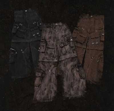 Custom Vintage Crack Print Cargo Jeans – Premium Multi-Pocket Utility Denim