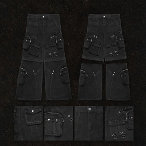 Custom Vintage Crack Print Cargo Jeans – Premium Multi-Pocket Utility Denim