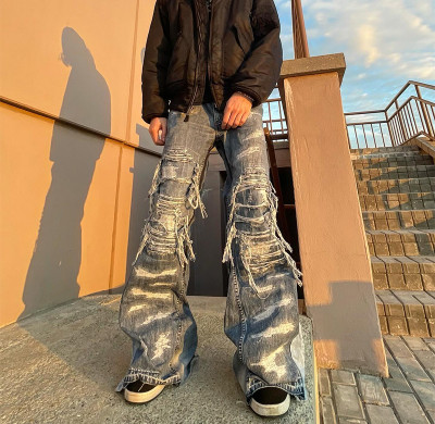 Custom Wholesale Distressed Ripped Flare Jeans – High-Fashion Handcrafted Denim