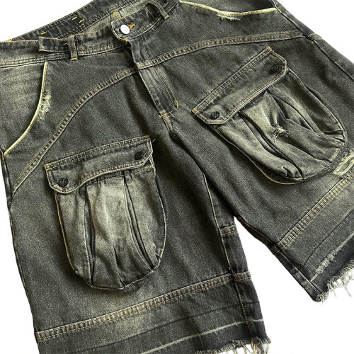 Custom Wholesale Vintage Cargo Denim Shorts – Distressed Utility Streetwear