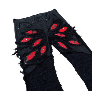 Custom Gothic Denim Jeans – Handcrafted Appliqué & Distressed Detailing