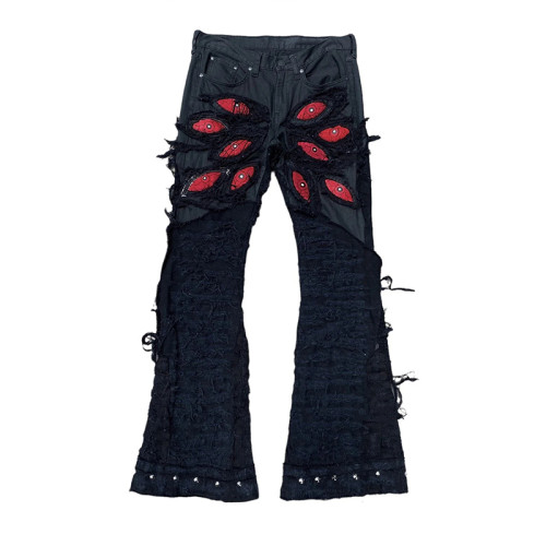 Custom Gothic Denim Jeans – Handcrafted Appliqué & Distressed Detailing