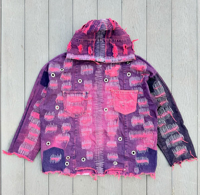 Custom Distressed Patchwork Denim Jacket – Handcrafted Artistic Streetwear