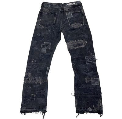 Custom Punk-Inspired Black Denim Jeans – Distressed, Embellished, and Designed