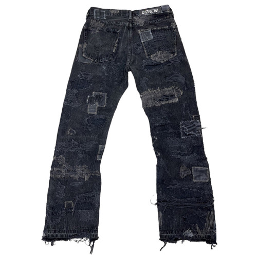 Custom Punk-Inspired Black Denim Jeans – Distressed, Embellished, and Designed