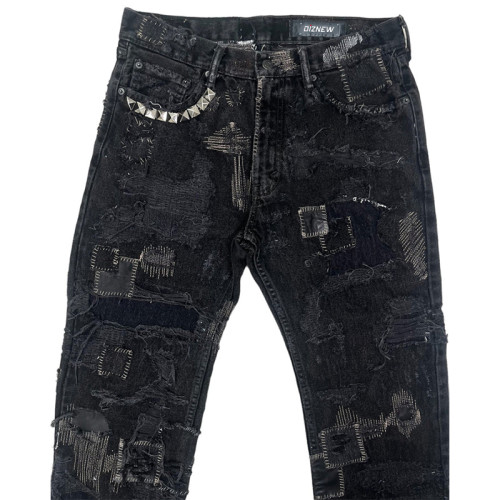 Custom Punk-Inspired Black Denim Jeans – Distressed, Embellished, and Designed