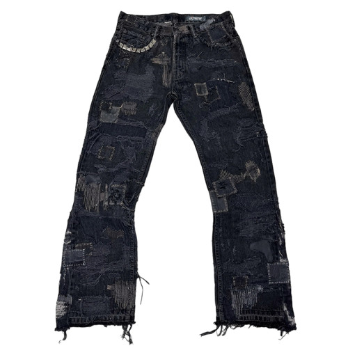 Custom Punk-Inspired Black Denim Jeans – Distressed, Embellished, and Designed