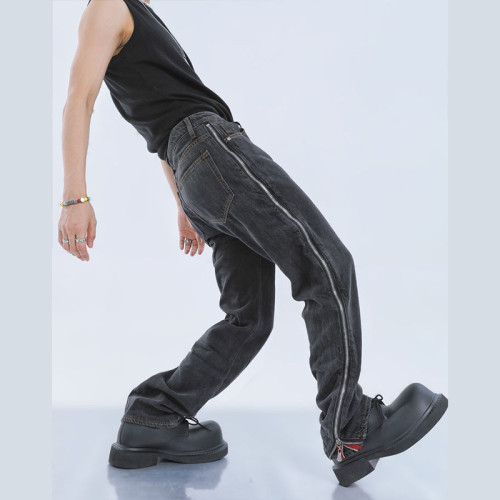 Custom Black Denim Jeans with Side Zipper Detail – Streetwear-Inspired for High-End Boutiques