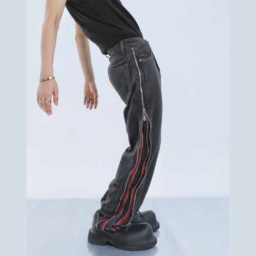 Custom Black Denim Jeans with Side Zipper Detail – Streetwear-Inspired for High-End Boutiques