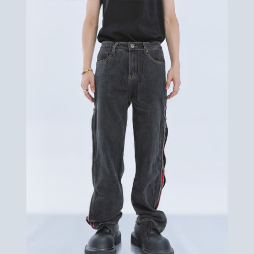 Custom Black Denim Jeans with Side Zipper Detail – Streetwear-Inspired for High-End Boutiques