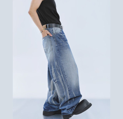 Custom Vintage Wash Wide-Leg Jeans – Oversized Fit | Blank Wholesale