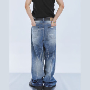 Maßgefertigte Jeans mit weitem Bein und Vintage-Waschung – Übergroße Passform | Blank Wholesale