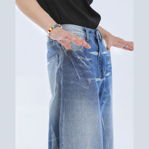 Custom Vintage Wash Wide-Leg Jeans – Oversized Fit | Blank Wholesale