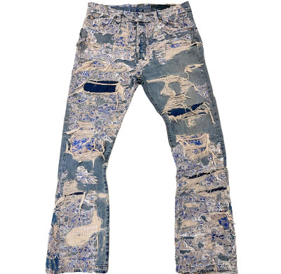 Custom Distressed Patchwork Denim Jeans – Vintage-Inspired Statement Piece