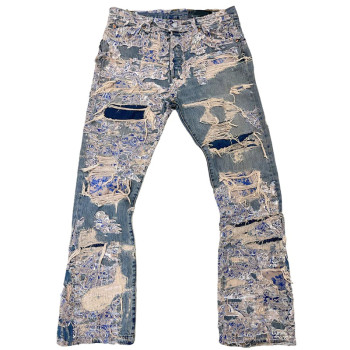 Custom Distressed Patchwork Denim Jeans – Vintage-Inspired Statement Piece