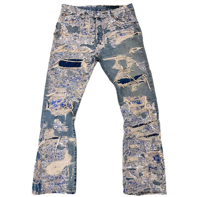 Custom Distressed Patchwork Denim Jeans – Vintage-Inspired Statement Piece