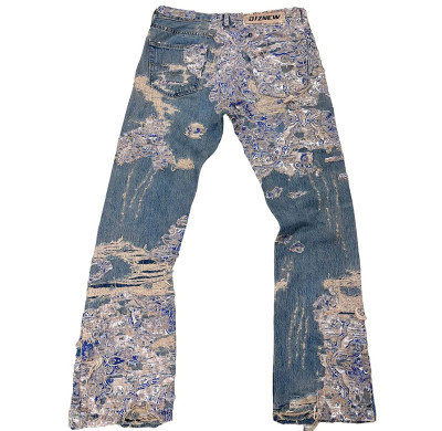 Custom Distressed Patchwork Denim Jeans – Vintage-Inspired Statement Piece