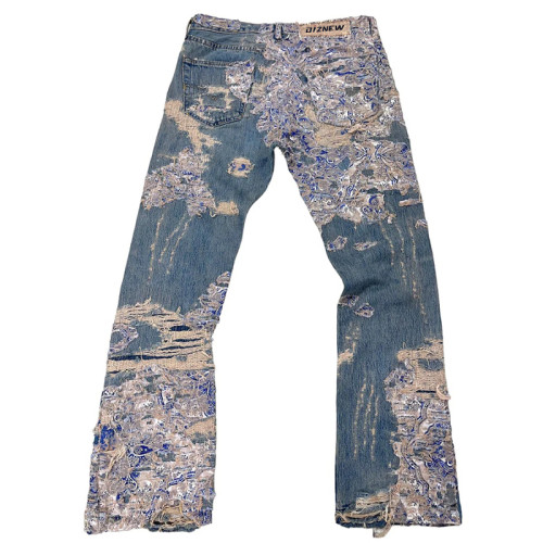 Custom Distressed Patchwork Denim Jeans – Vintage-Inspired Statement Piece