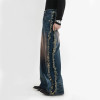Custom Flare Denim Jeans with Distressed Fringe Side Panels – High-Fashion Statement