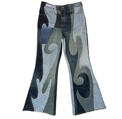 Custom Patchwork Flare Jeans – Vintage Multi-Tone Denim