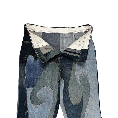 Custom Patchwork Flare Jeans – Vintage Multi-Tone Denim