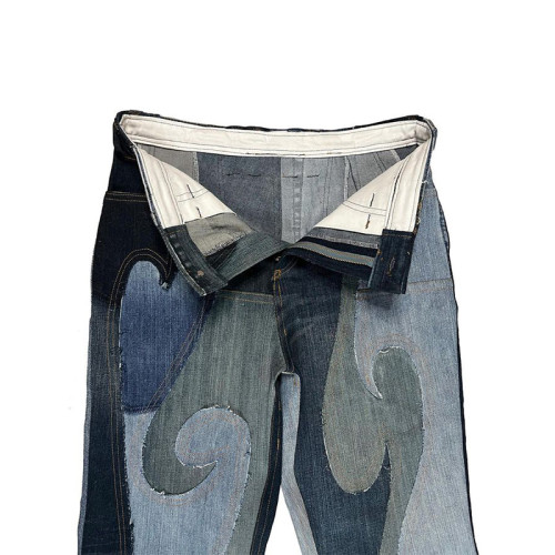 Custom Patchwork Flare Jeans – Vintage Multi-Tone Denim