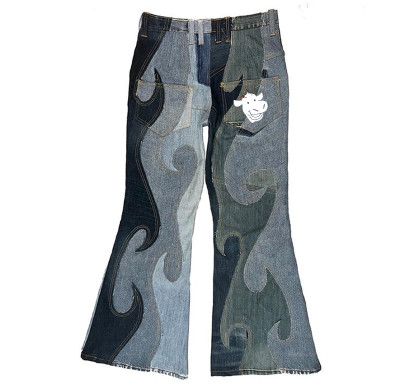 Custom Patchwork Flare Jeans – Vintage Multi-Tone Denim