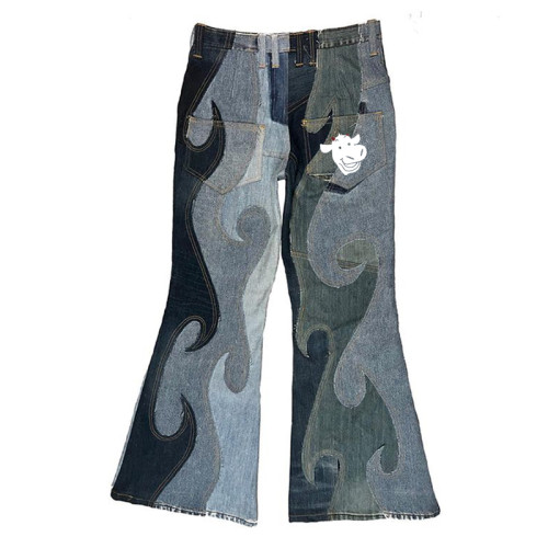 Custom Patchwork Flare Jeans – Vintage Multi-Tone Denim