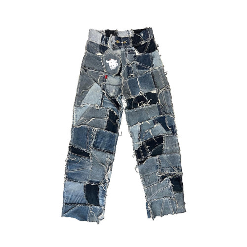 Custom Patchwork Denim Jeans – Handcrafted Vintage Style