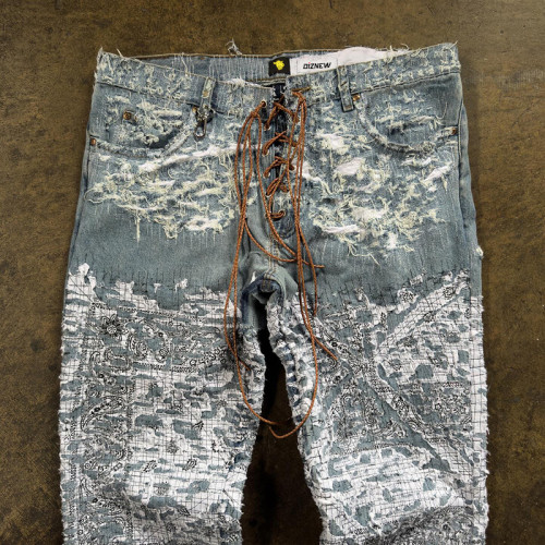 Custom Lace-Up Distressed Denim Jeans – Vintage Luxury Aesthetic