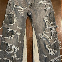 Custom Extreme Distressed Black Denim Jeans – Avant-Garde Statement