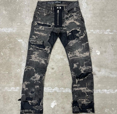 Custom Distressed Patchwork Denim Jeans with Embroidered Stitching Patches – DiZNEW