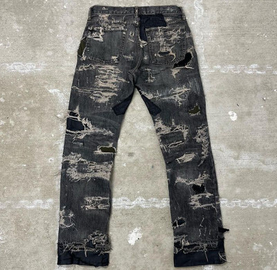 Custom Distressed Patchwork Denim Jeans with Embroidered Stitching Patches – DiZNEW