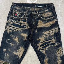 Custom Distressed Patchwork Denim Jeans with Embroidered Stitching Patches – DiZNEW