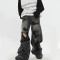 Custom Ripped Distressed Wide-Leg Denim Jeans with Embroidered Stitching Patches – DiZNEW