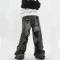 Custom Ripped Distressed Wide-Leg Denim Jeans with Embroidered Stitching Patches – DiZNEW